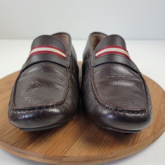 Bally Men’s Size 12 D Wabler Brown Leather Driving Loafers W/ Og Box Web Stripe - Picture 4 of 16